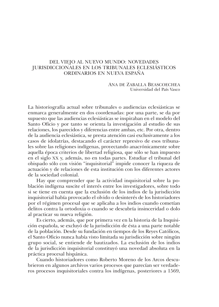 Pdf Del Viejo Al Nuevo Mundo Novedades Jurisdiccionales En Los Tribunales Eclesiasticos Ordinarios En Nueva Espana