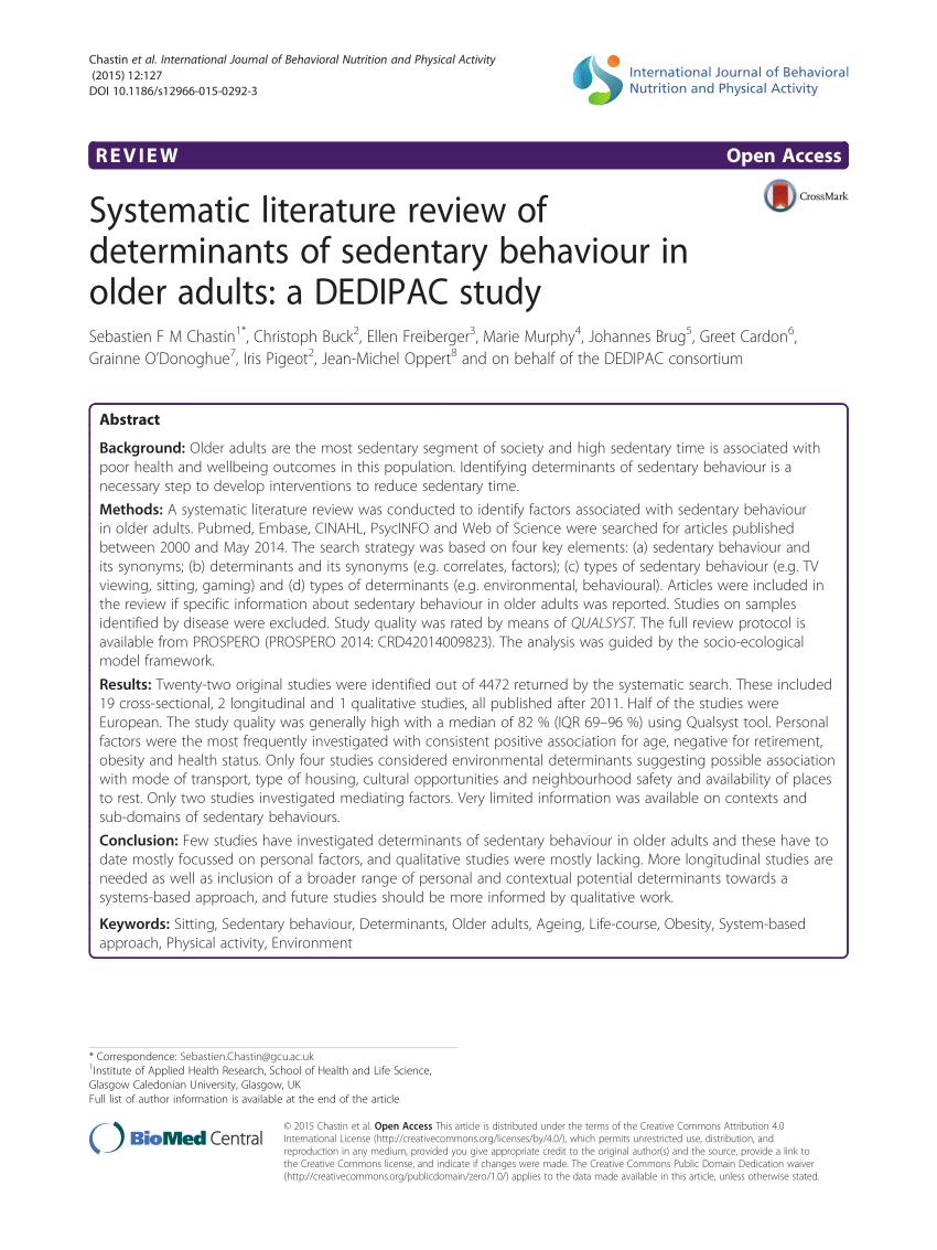 systematic literature review of determinants of sedentary behaviour in older adults