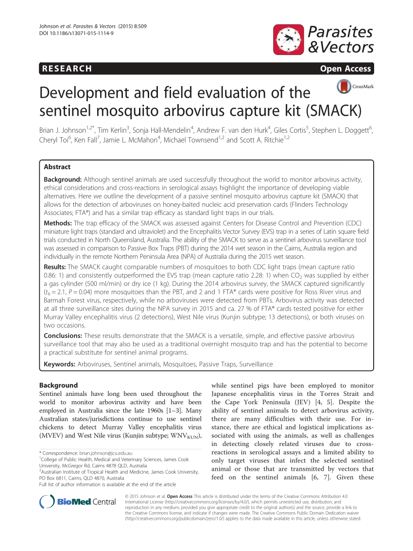 PDF) Development and field evaluation of the sentinel mosquito arbovirus  capture kit (SMACK)