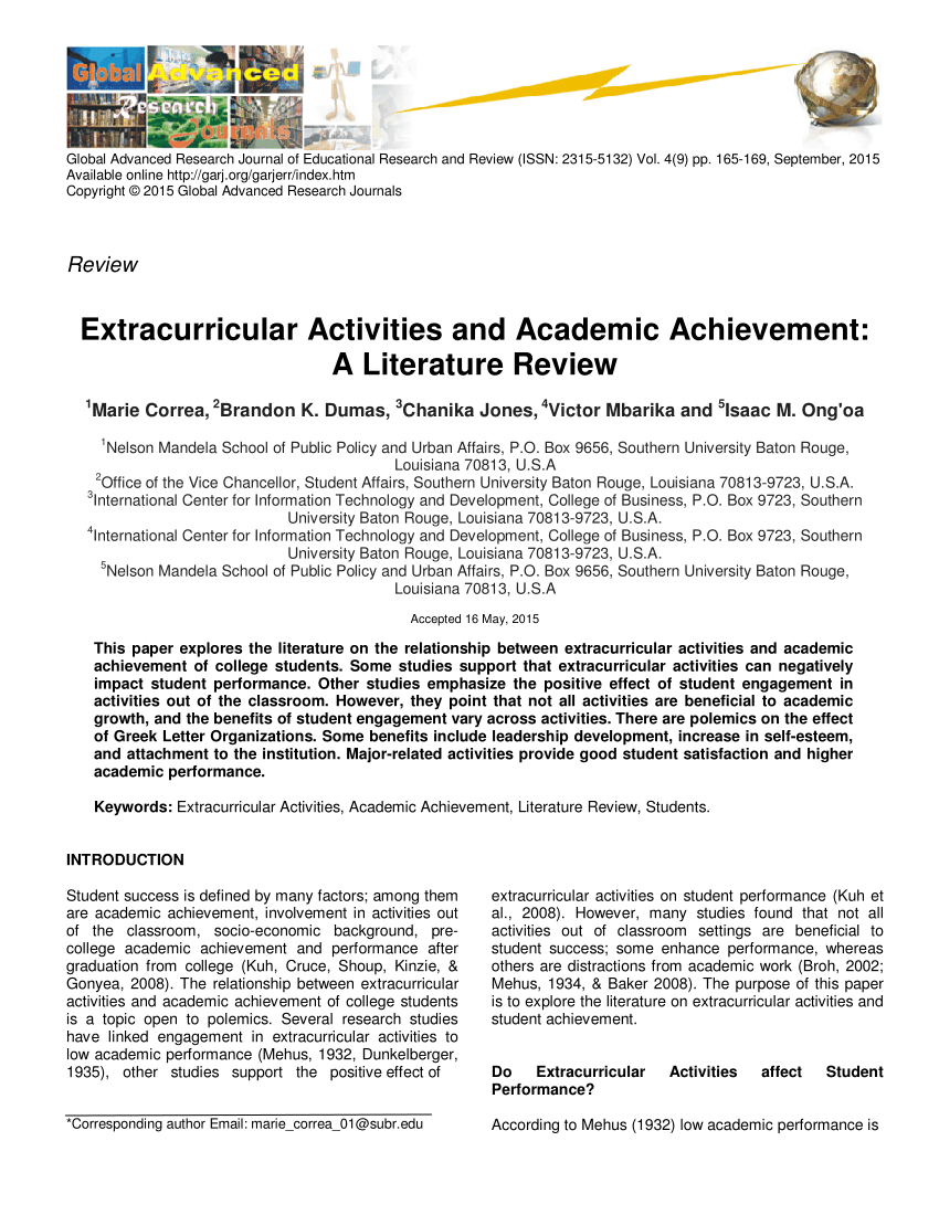 literature review about extracurricular activities