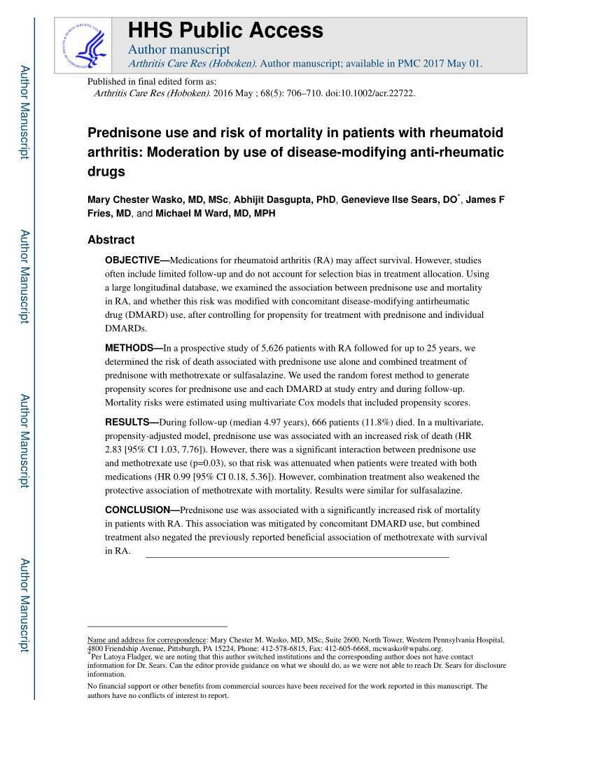 Pdf Prednisone Use And Risk Of Mortality In Patients With Rheumatoid Arthritis Moderation By