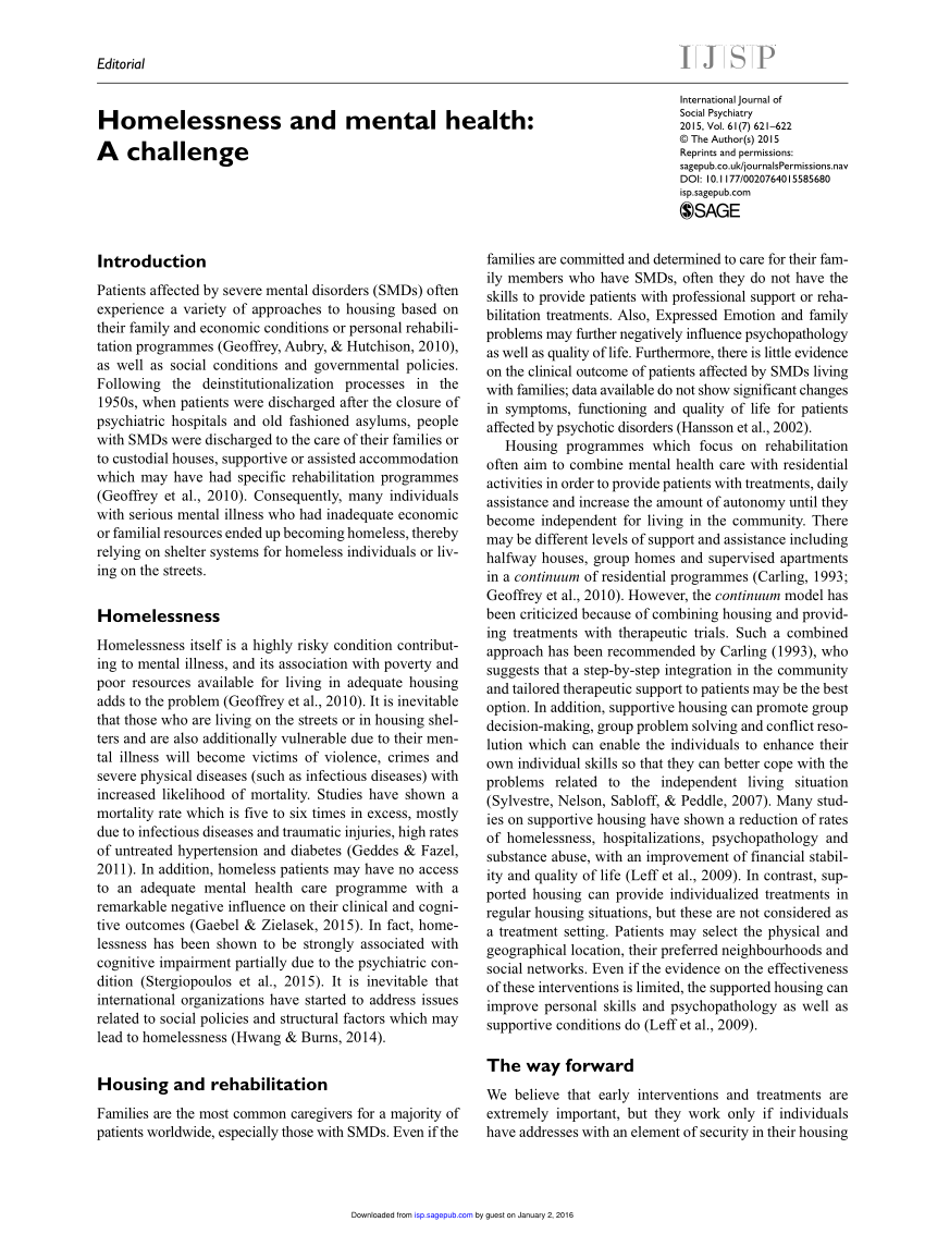 research questions about homelessness and mental illness