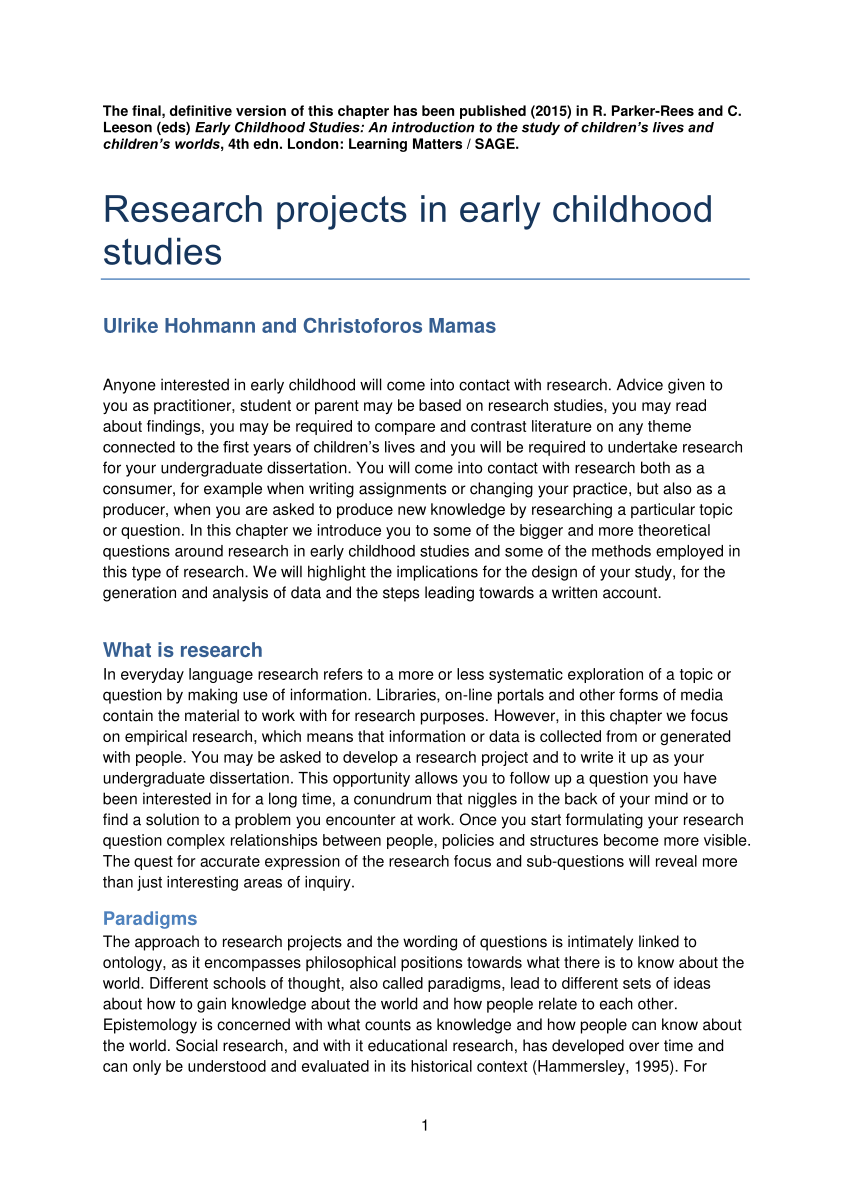 project topic on early childhood education