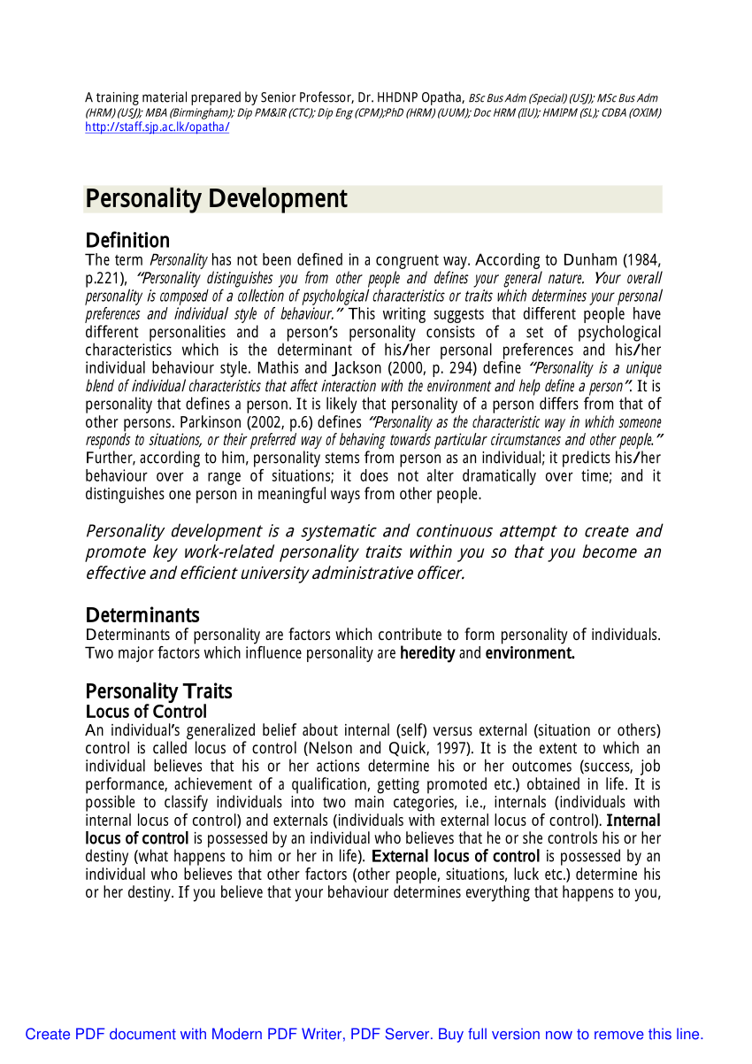 research articles on personality development