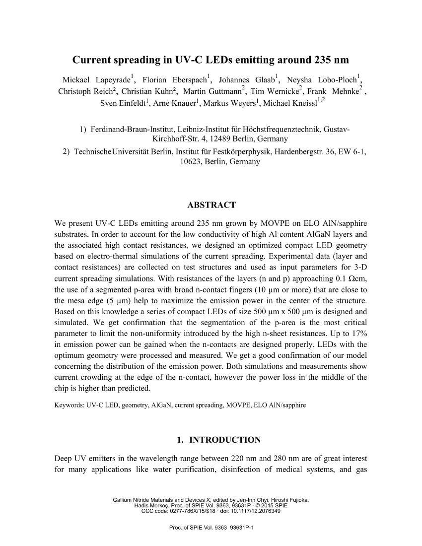 Pdf Current Spreading In Uv C Leds Emitting At 235 Nm