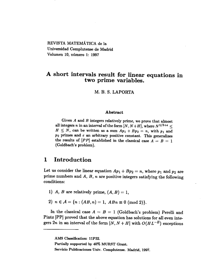 Pdf A Short Intervals Result For Linear Equations In Two Prime Variables
