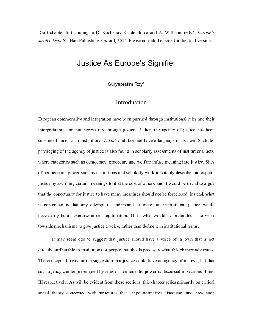 Pdf Justice As Europe S Signifier