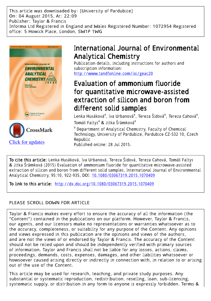 Pdf Evaluation Of Ammonium Fluoride For Quantitative Microwave Assisted Extraction Of Silicon And Boron From Different Solid Samples