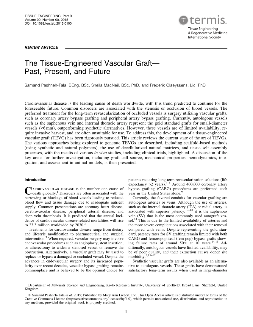 PDF The Tissue Engineered Vascular Graft Past Present and Future 