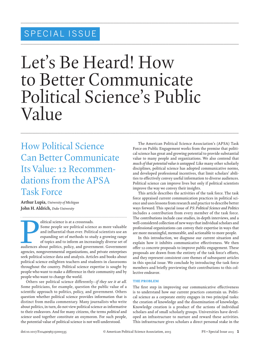 (PDF) How Political Science Can Better Communicate Its Value 12