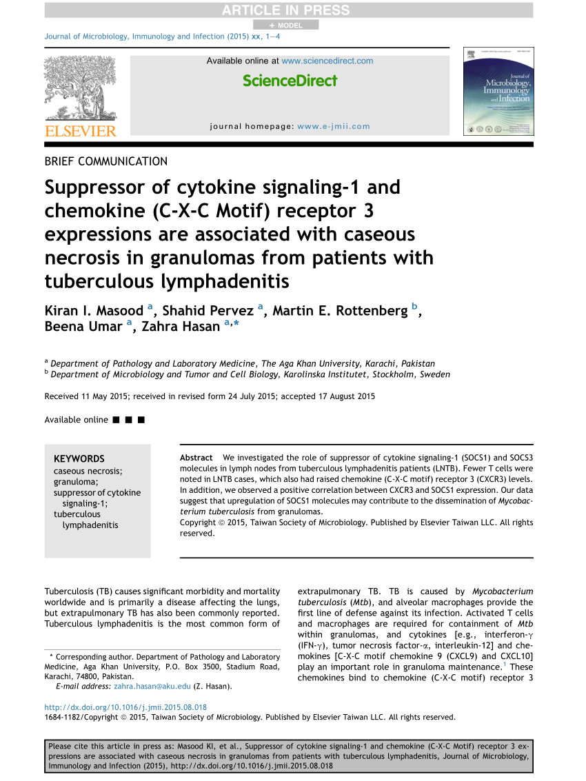 Pdf Suppressor Of Cytokine Signaling 1 And Chemokine C X C Motif Receptor 3 Expressions Are Associated With Caseous Necrosis In Granulomas From Patients With Tuberculous Lymphadenitis