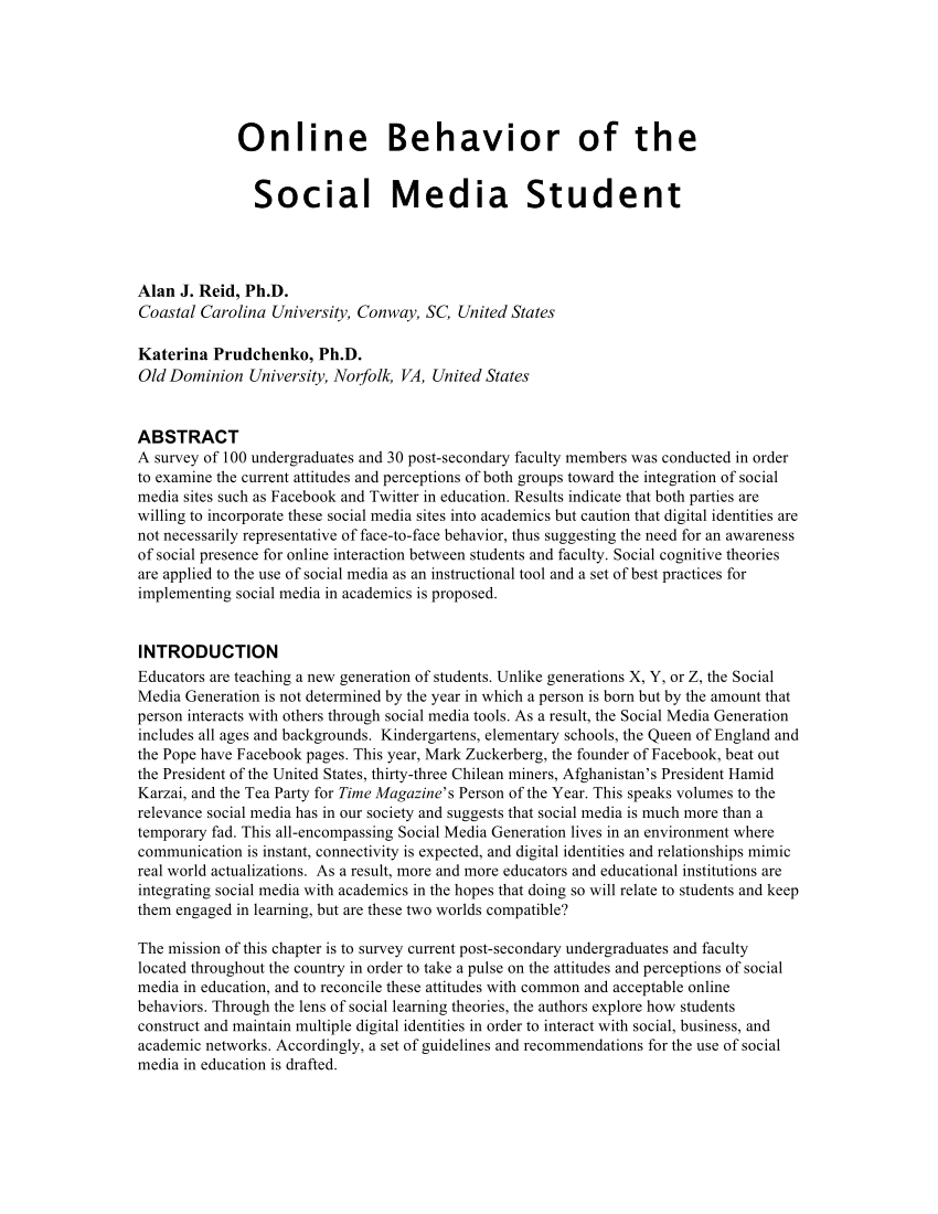 effects of social media on students behavior research paper