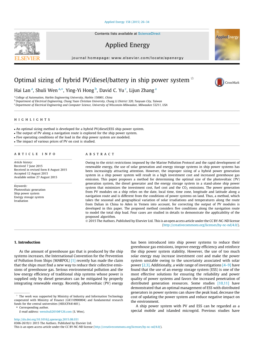 Pdf Optimal Sizing Of Hybrid Pv Diesel Battery In Ship Power System