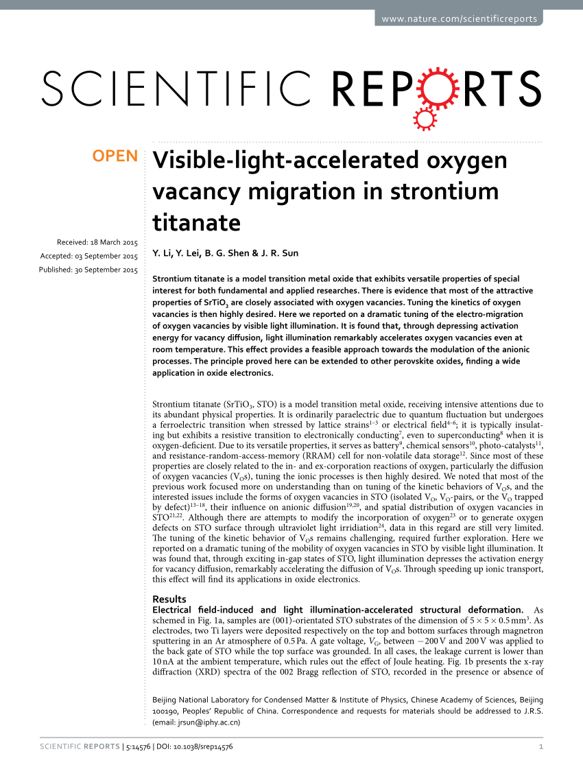 Pdf Visible Light Accelerated Oxygen Vacancy Migration In Strontium - pdf visible light accelerated oxygen vacancy migration in strontium titanate