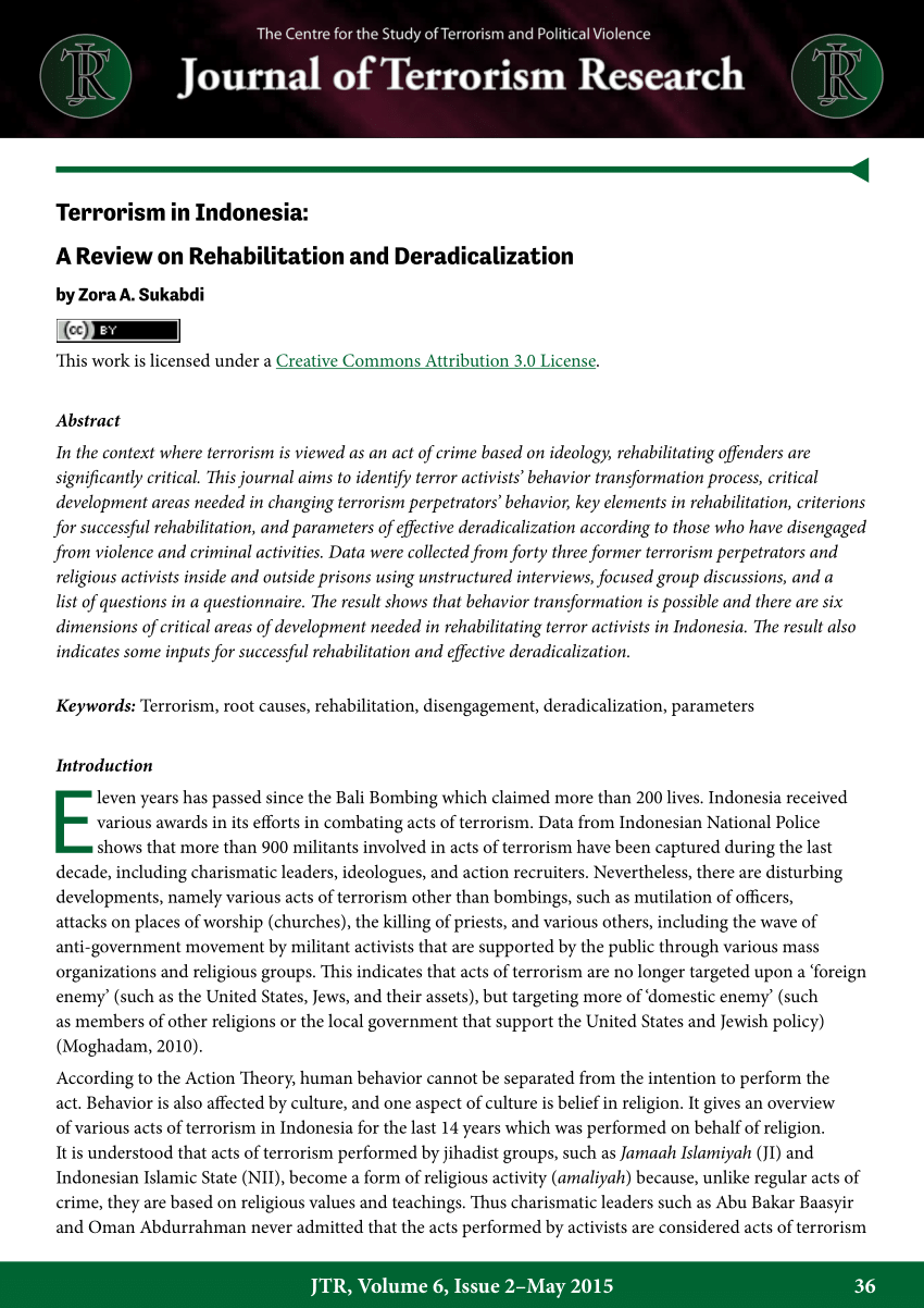 Pdf Terrorism In Indonesia A Review On Rehabilitation And Deradicalization