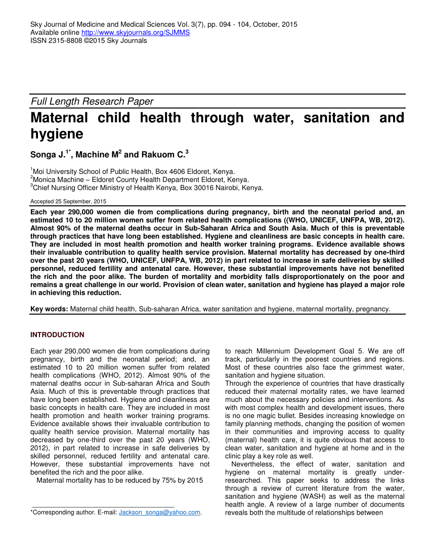 Wonderlijk PDF) Maternal child health through water, sanitation and hygiene UF-24