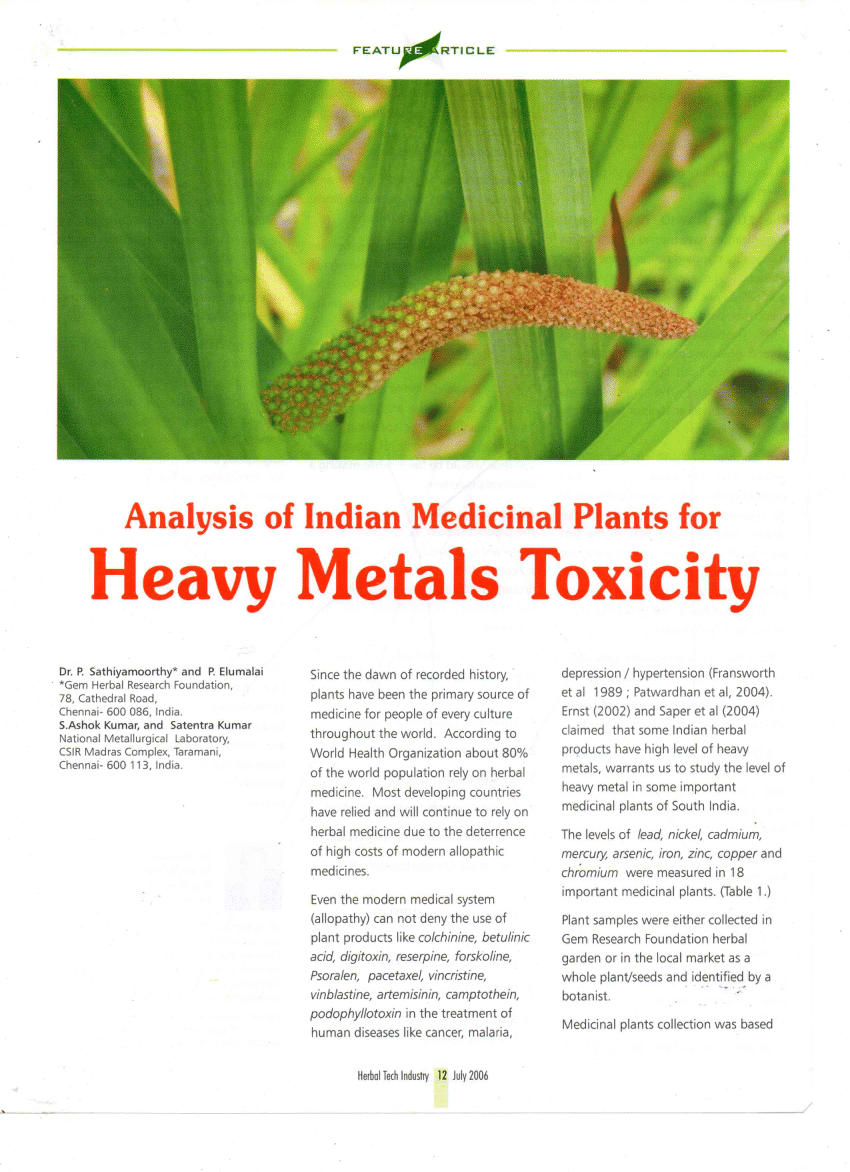 Pdf Analysis Of Indian Medicinal Plants For Heavy Metals Toxicity