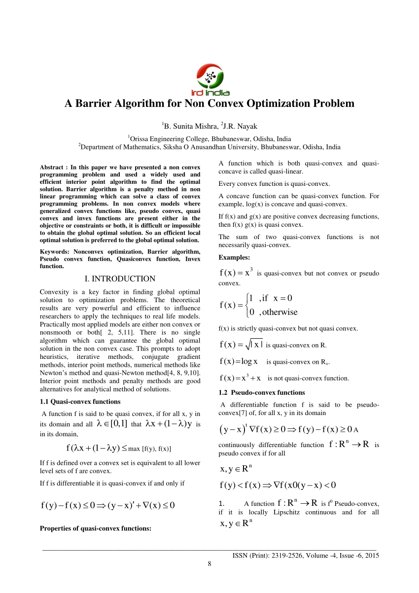 Pdf A Barrier Algorithm For Non Convex Optimization Problem