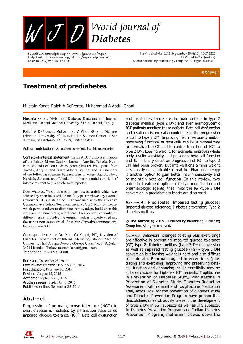 PDF Treatment of Prediabetes