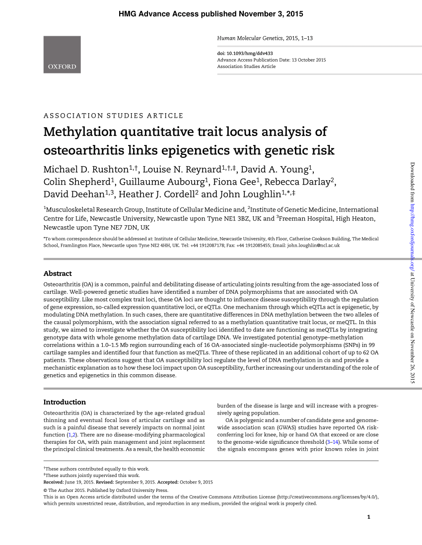 Pdf Methylation Quantitative Trait Locus Meqtl Analysis Of Osteoarthritis Links Epigenetics With Genetic Risk