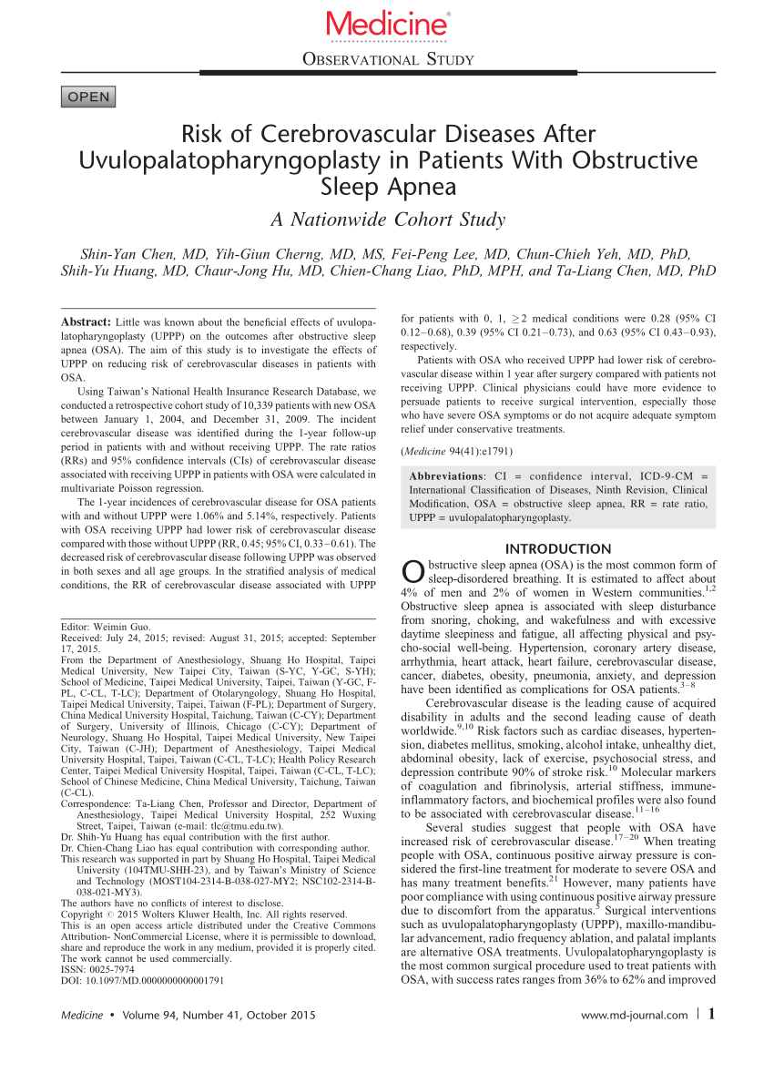 (PDF) Risk of Cerebrovascular Diseases After Uvulopalatopharyngoplasty ...