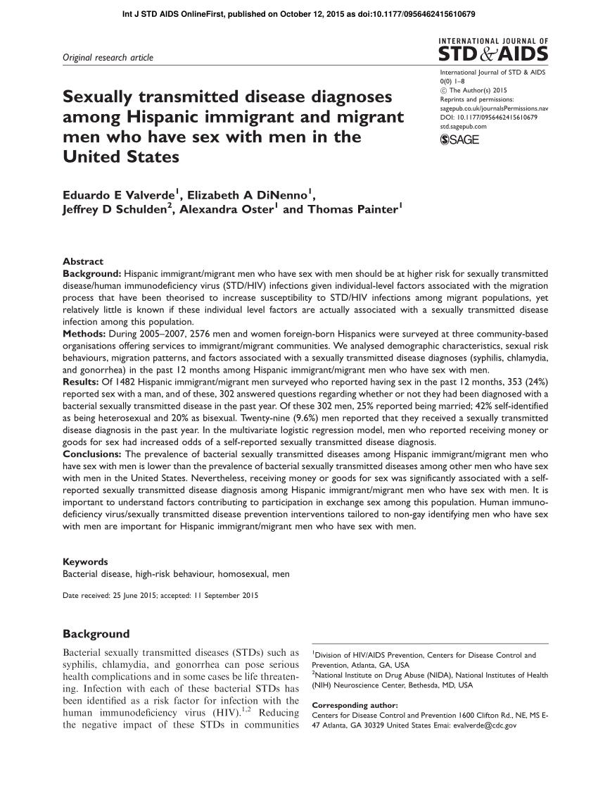 PDF) Sexually transmitted disease diagnoses among Hispanic immigrant and migrant men who have sex with men in the United States image pic