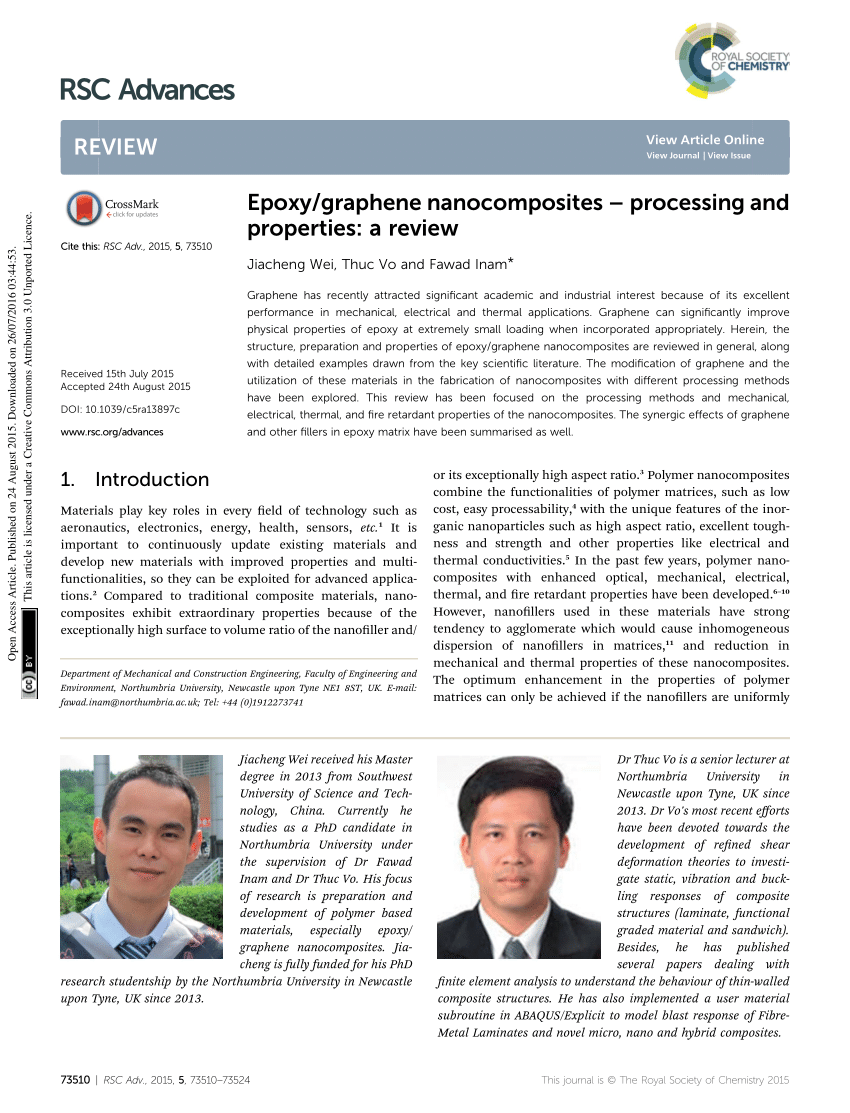 PDF) Epoxy/graphene nanocomposites – processing and properties: a 