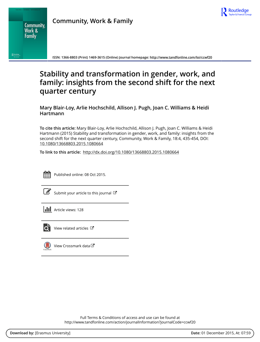 Pdf Stability And Transformation In Gender Work And Family Insights From The Second Shift For The Next Quarter Century