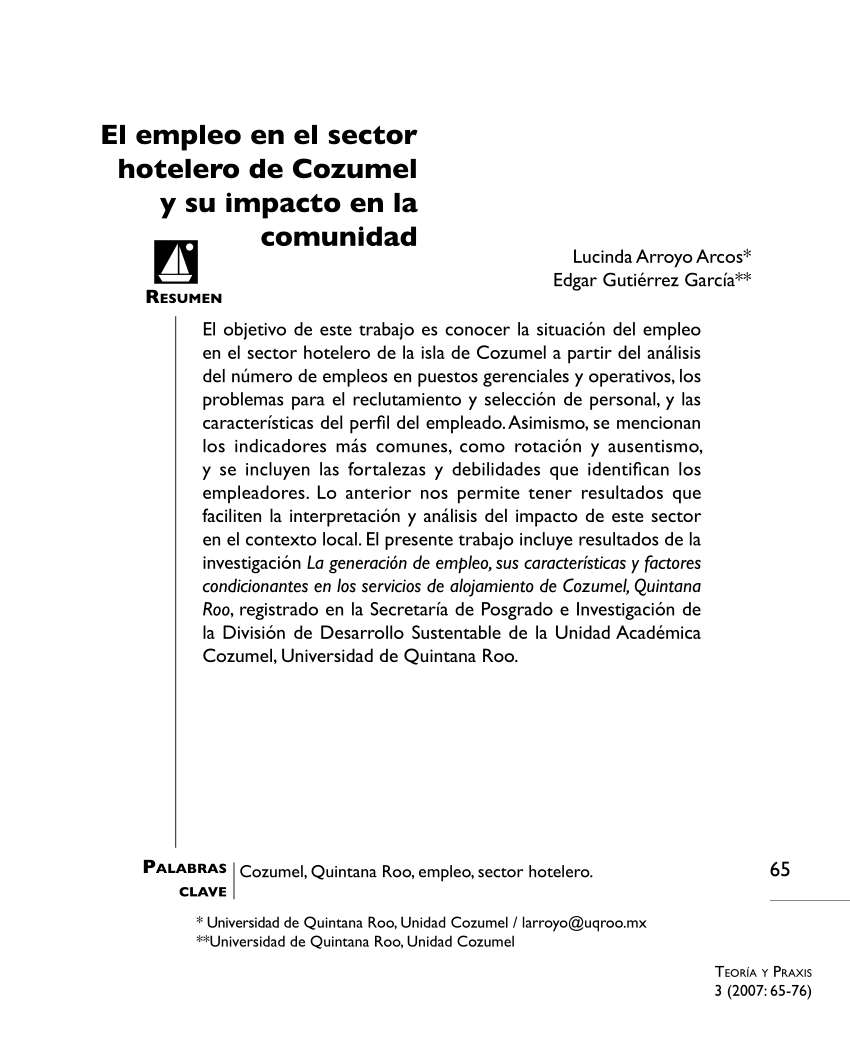 PDF) El empleo en el sector hotelero de Cozumel y su impacto en la comunidad