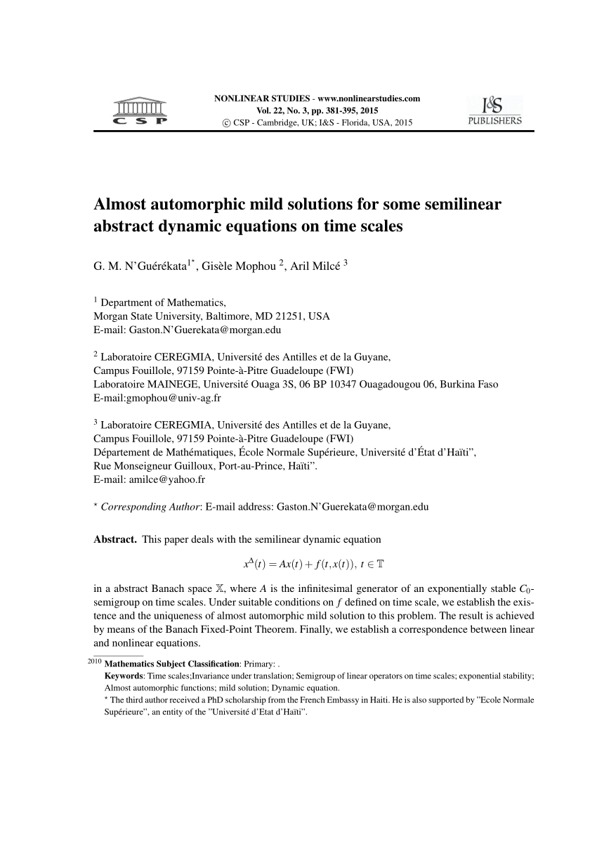 Pdf Almost Automorphic Mild Solutions For Some Semilinear Abstract Dynamic Equations On Time Scales