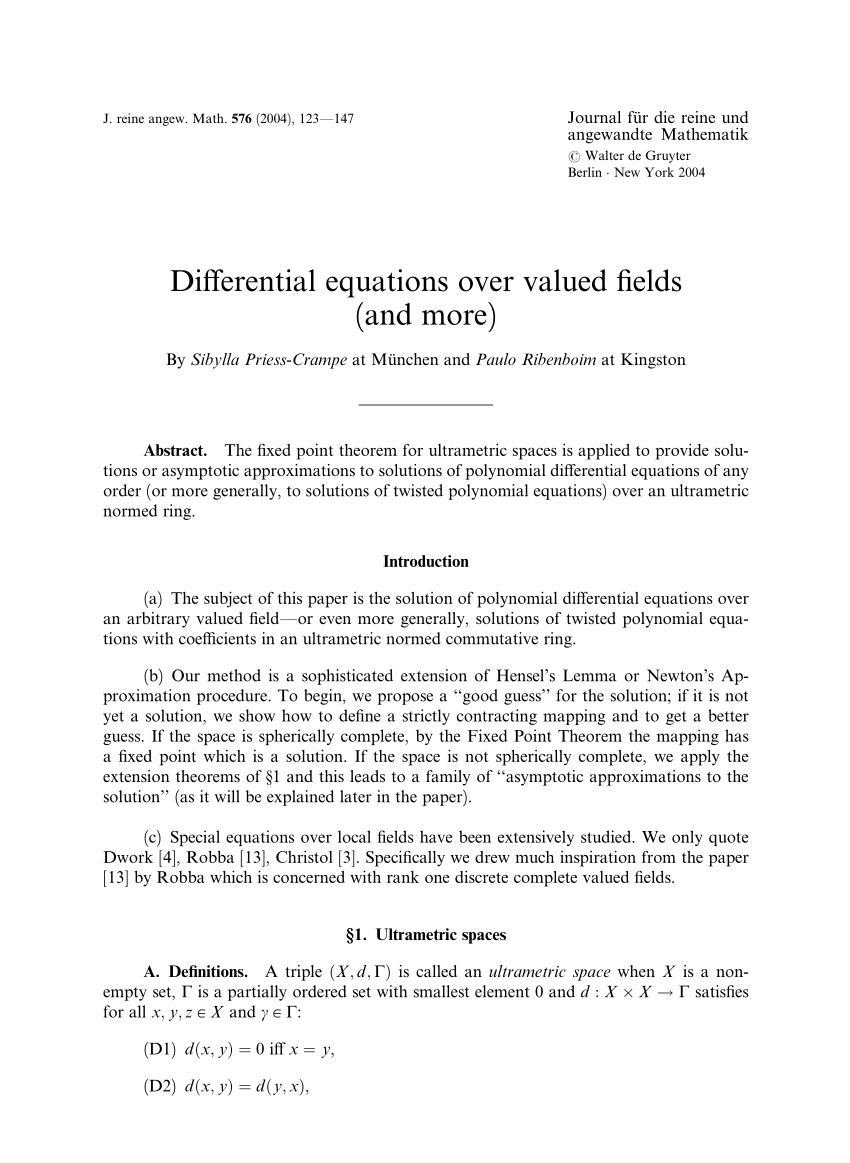 Pdf Differential Equations Over Valued Fields And More