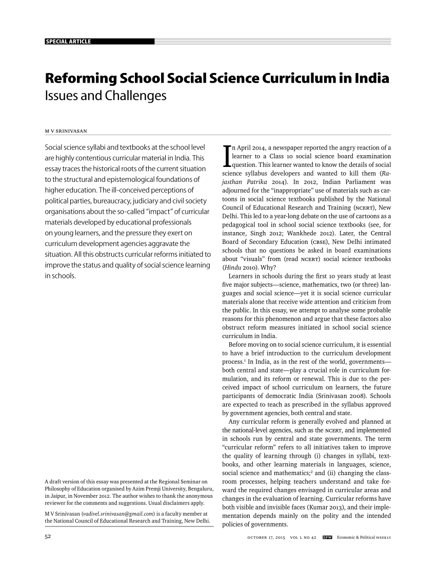 pdf  reforming school social science curriculum in india