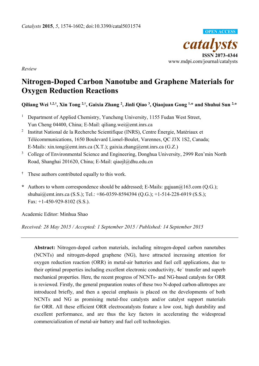 Pdf Nitrogen Doped Carbon Nanotube And Graphene Materials For Oxygen Reduction Reactions