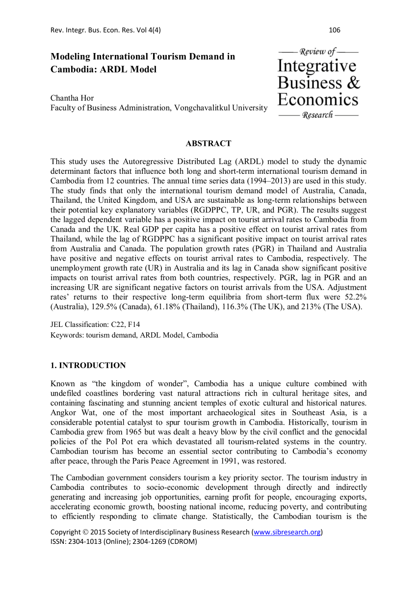 Pdf Analysis Of International Tourism Demand For Cambodia