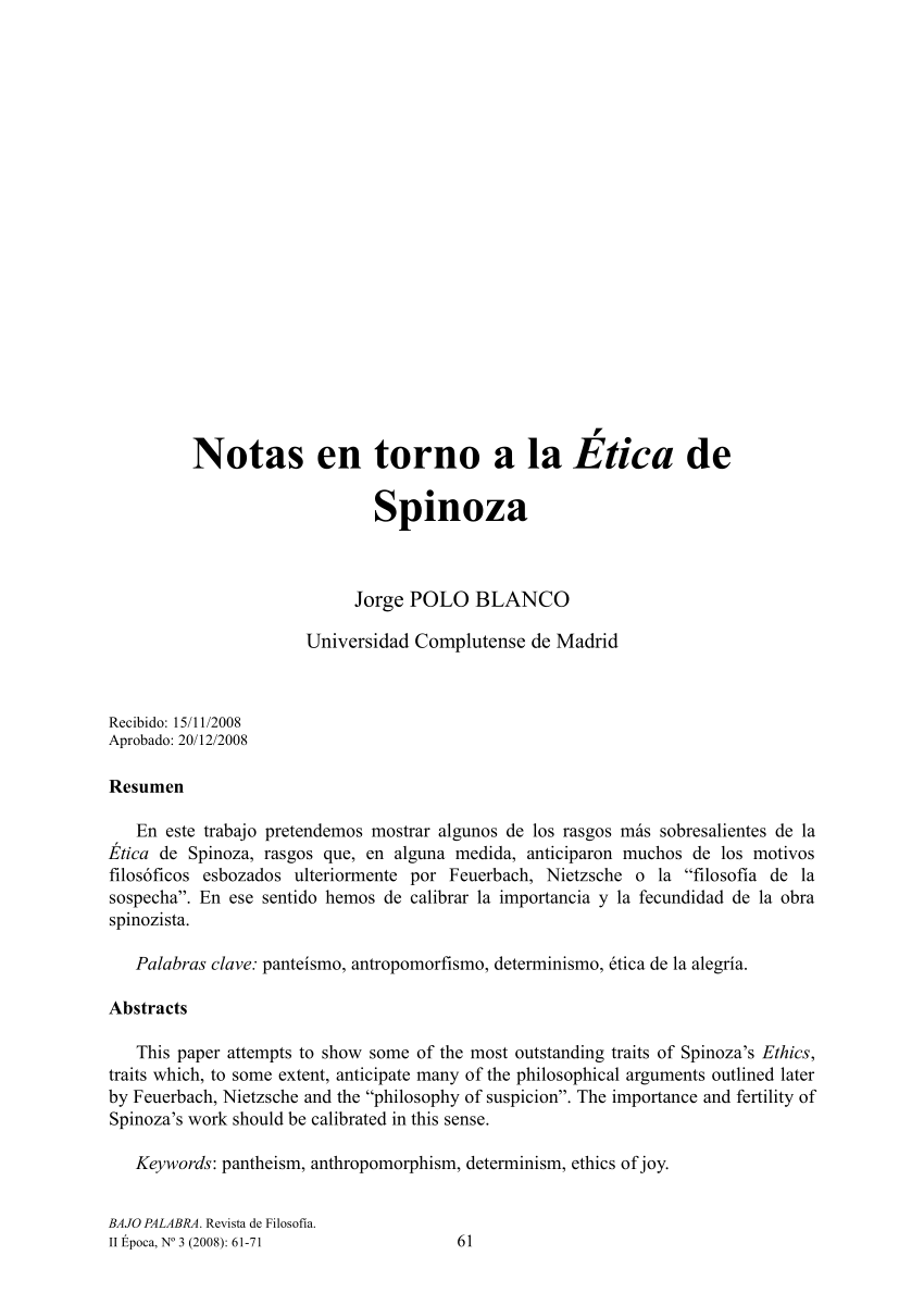 PDF) Notas en torno a la Ética de Spinoza