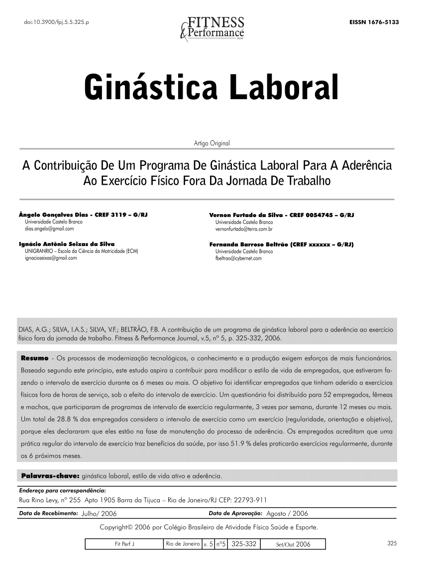 Pdf A Contribuição De Um Programa De Ginástica Laboral Para A Aderência Ao Exercício Físico 0816