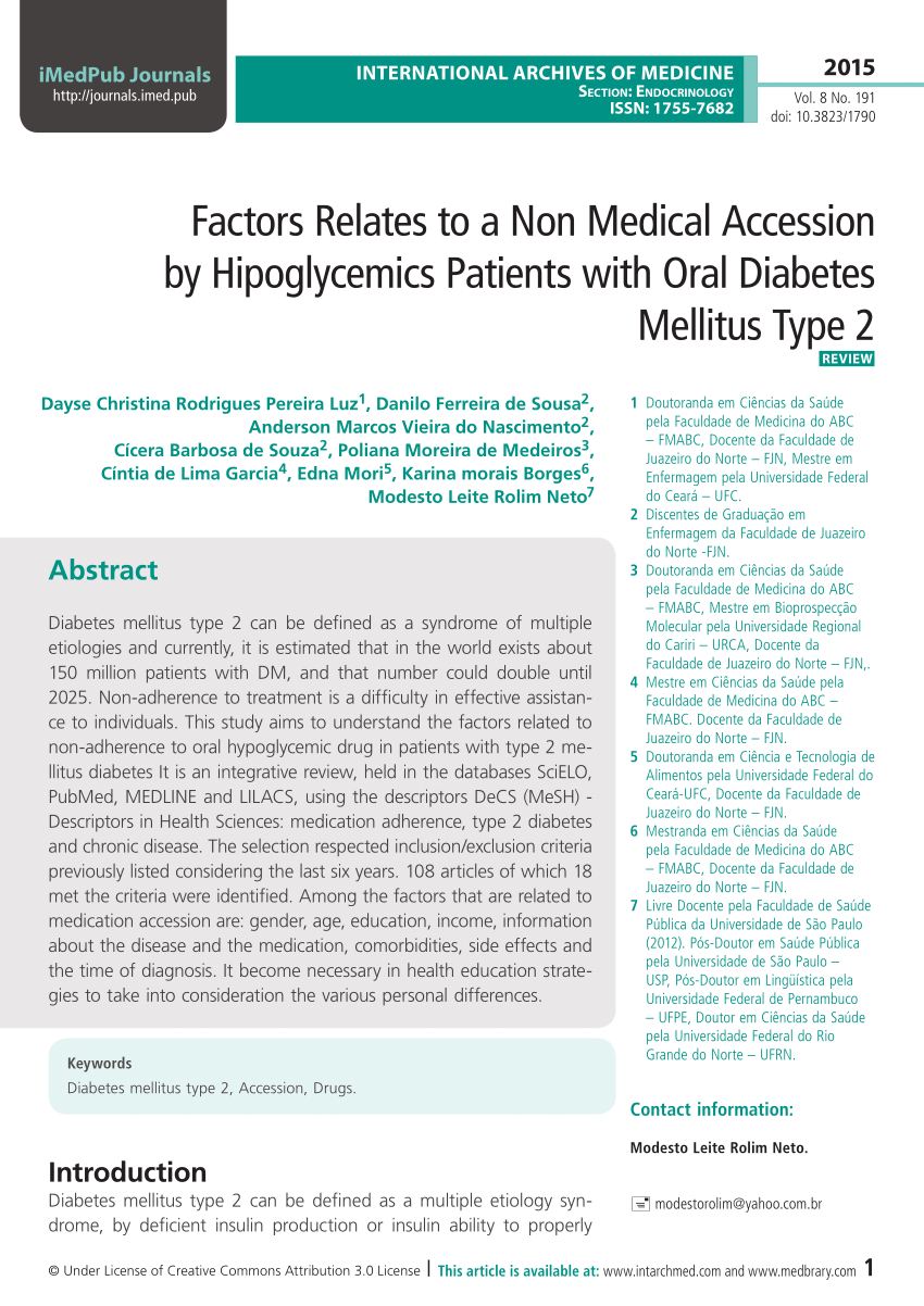 Pdf Factors Relates To A Non Medical Accession By Hipoglycemics