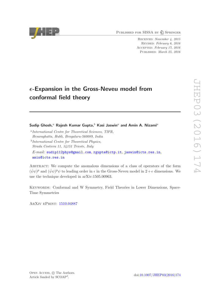 Pdf Epsilon Expansion In The Gross Neveu Model From Conformal Field Theory