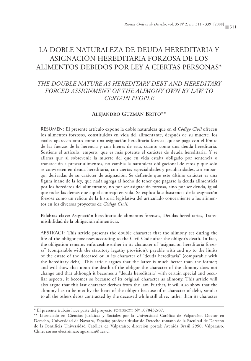 (PDF) La doble naturaleza de deuda hereditaria y asignación hereditaria ...