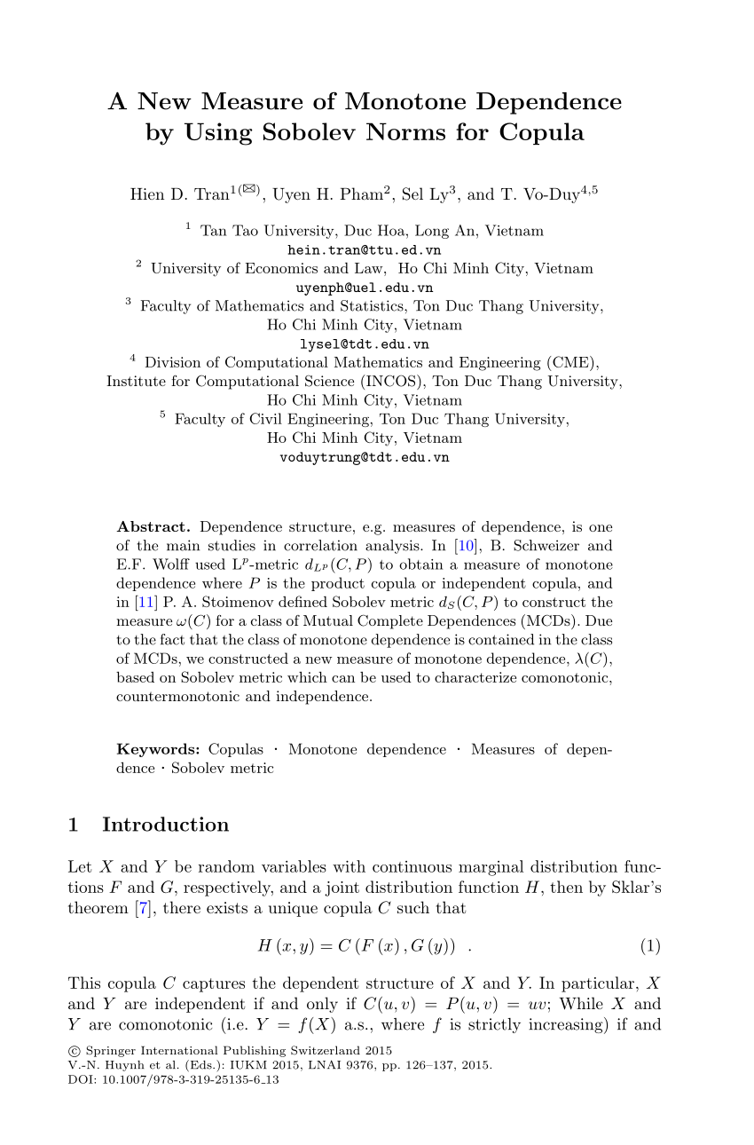 Pdf A New Measure Of Monotone Dependence By Using Sobolev Norms For Copula