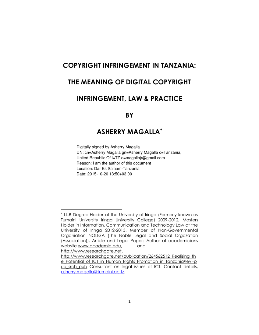 pdf) digital copyright infringement in tanzania. law and practice