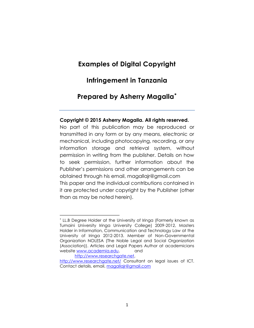pdf) examples of digital copyright infringement activities in tanzania