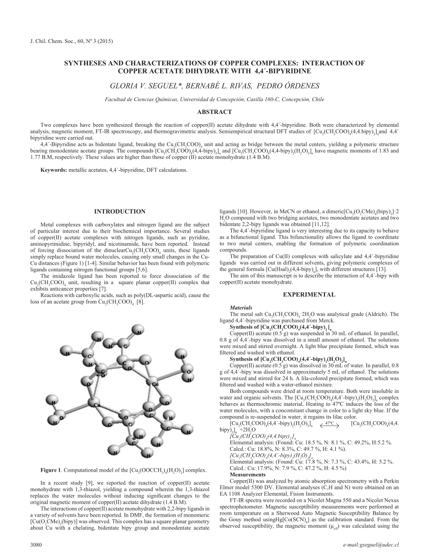 Pdf Syntheses And Characterizations Of Copper Complexes Interaction Of Copper Acetate Dihydrate With 4 4 Bipyridine
