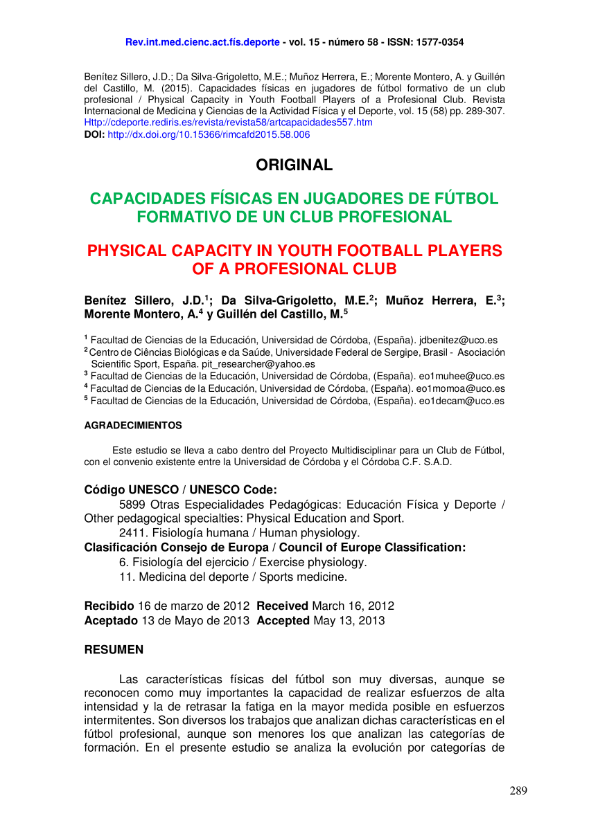 PDF) Capacidades físicas en jugadores de fútbol formativo de un club profesional / Physical Capacity In Youth Football Players Of A Profesional Club photo