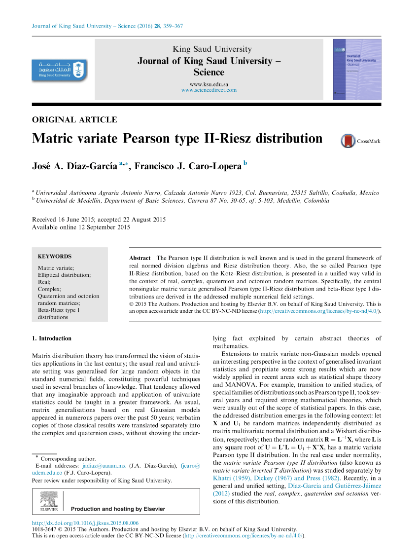 Pdf Matric Variate Pearson Type Ii Riesz Distribution