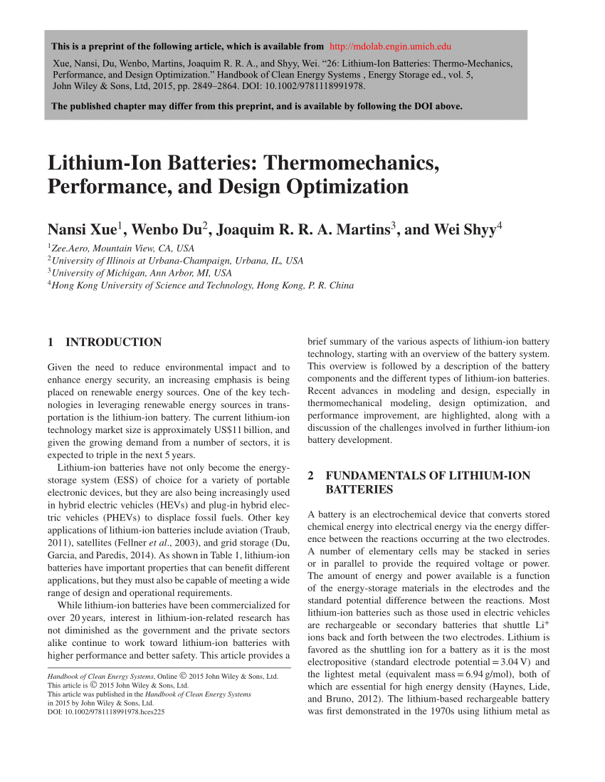 PDF) Lithium‐Ion Batteries: Thermomechanics, Performance, and ...