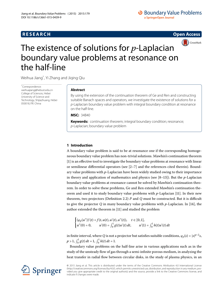 Pdf The Existence Of Solutions For P Laplacian Boundary Value Problems At Resonance On The Half Line