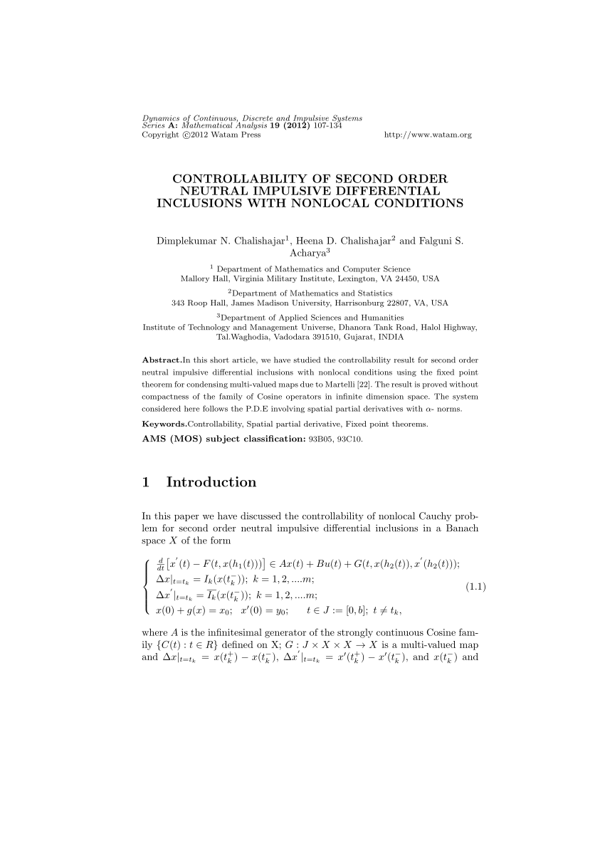 Pdf Controllability Of Second Order Neutral Impulsive Differential Inclusions With Nonlocal Conditions