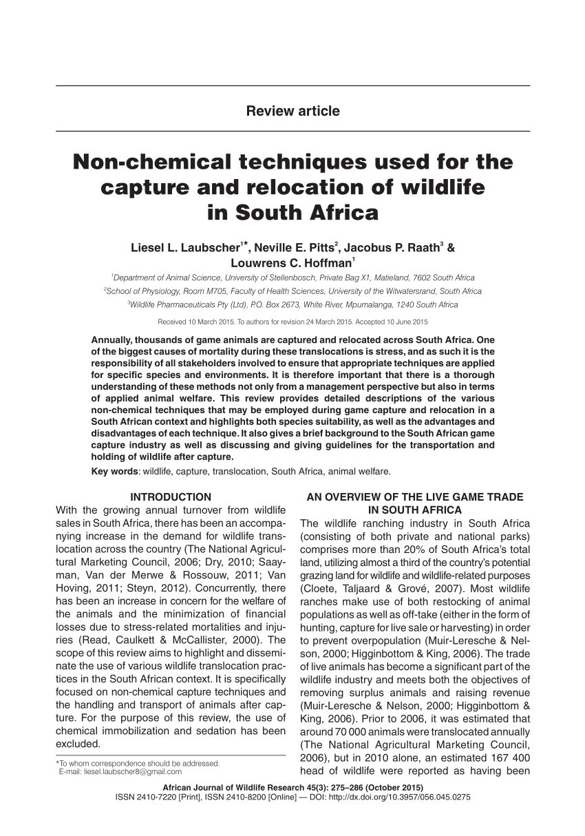 PDF) Non-Chemical Techniques Used for the Capture and Relocation ...