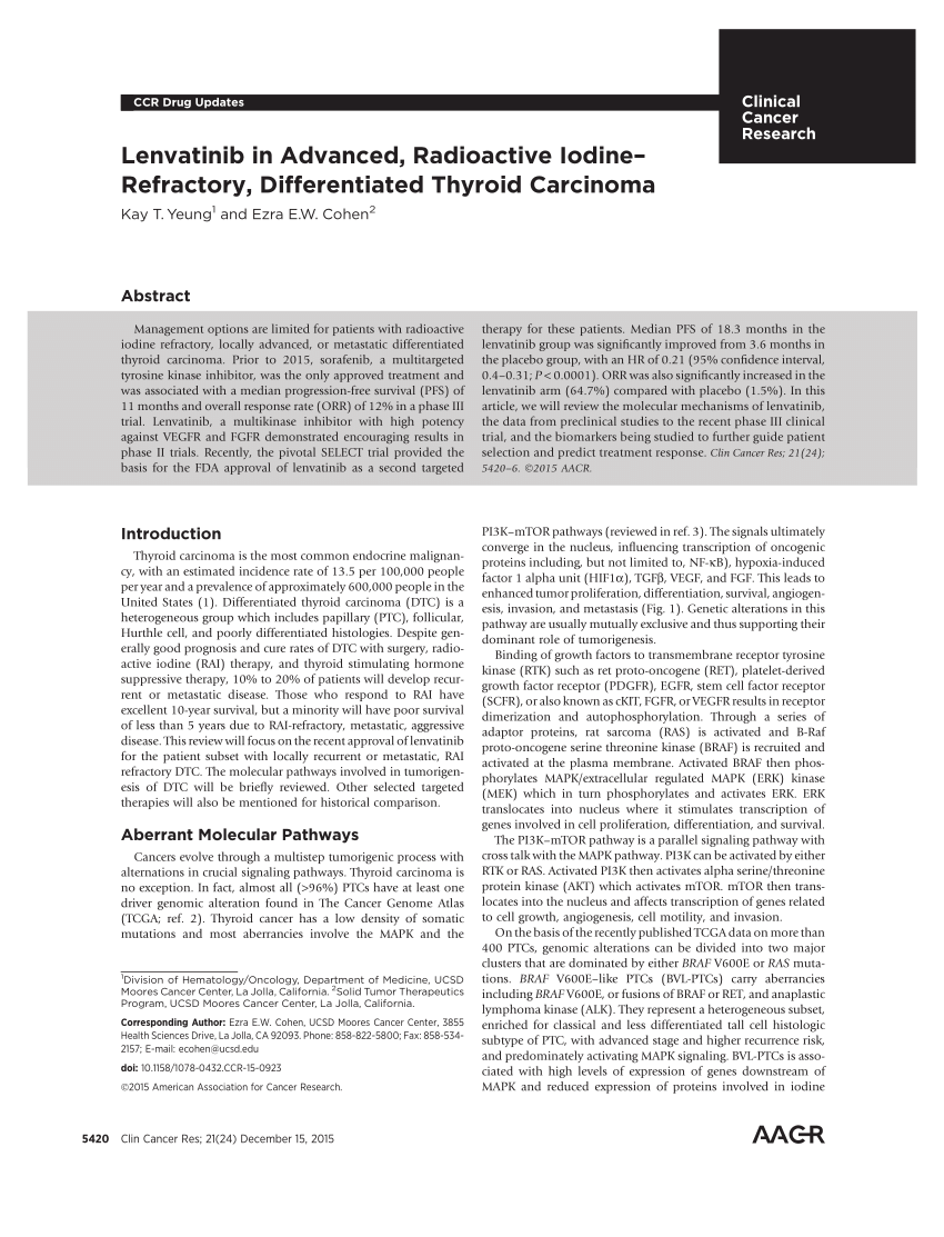 (PDF) Lenvatinib in Advanced, Radioactive Iodine